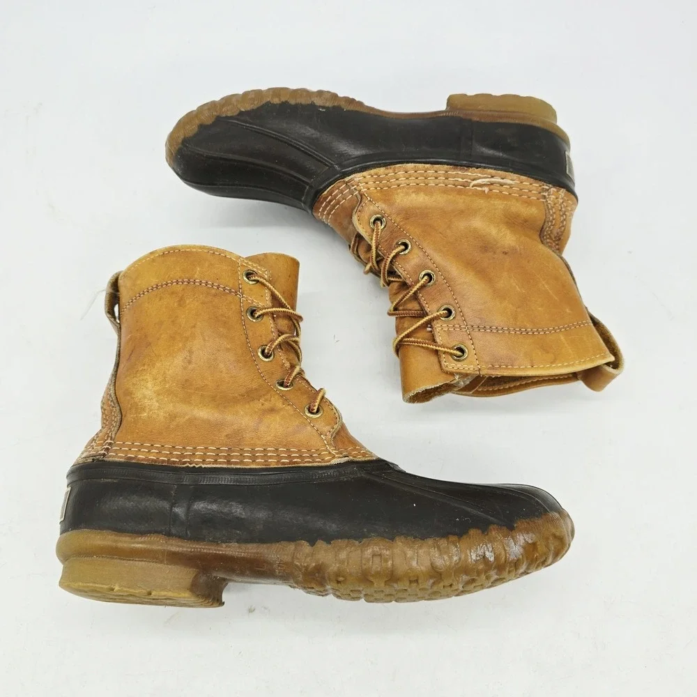 VTG LL Bean Boots Womens 7 Maine Hunting Shoe Unlined‎ Made In USA Leather Brown